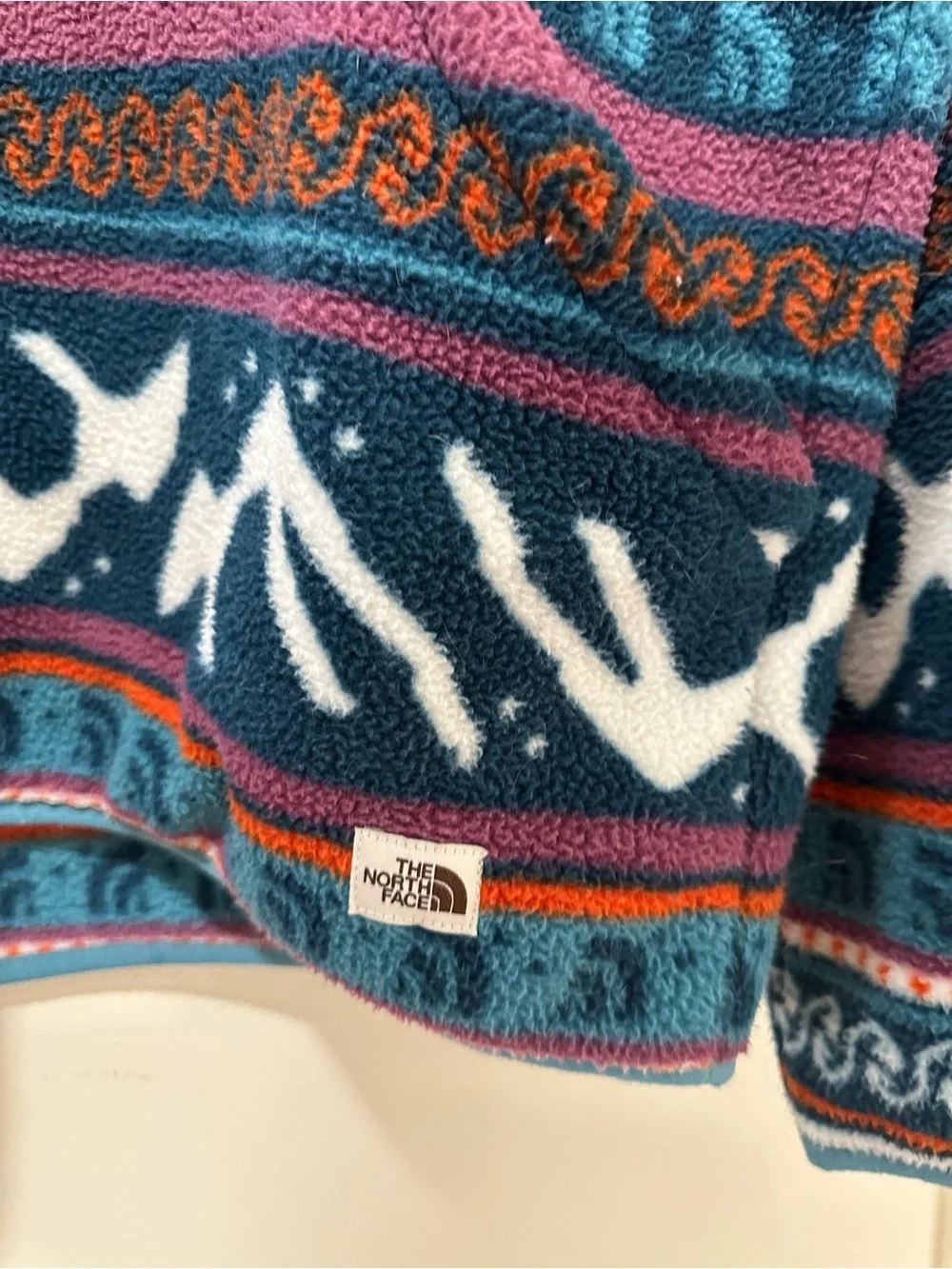 The North Face Multicolor Patterned Fleece Jacket with Light Blue Trim